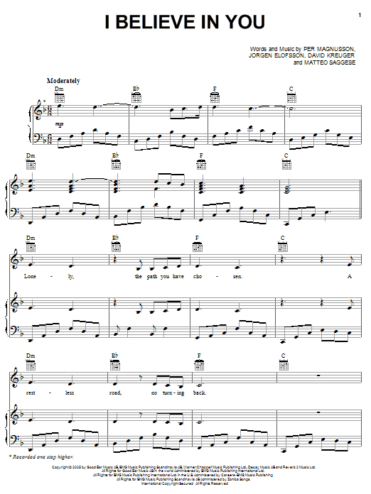 Download Il Divo I Believe In You Sheet Music and learn how to play Piano, Vocal & Guitar (Right-Hand Melody) PDF digital score in minutes
