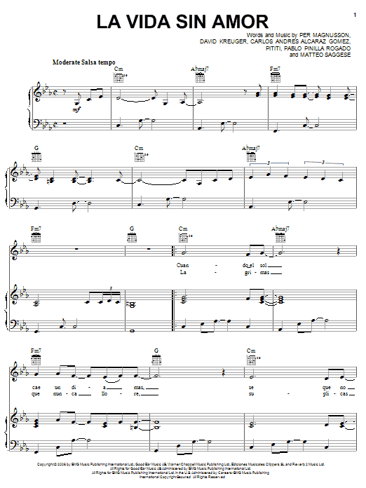 Download Il Divo La Vida Sin Amor Sheet Music and learn how to play Piano, Vocal & Guitar (Right-Hand Melody) PDF digital score in minutes