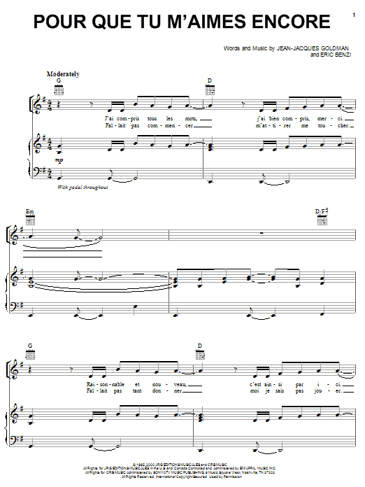 Download Il Divo Pour Que Tu M'aimes Encore Sheet Music and learn how to play Piano, Vocal & Guitar (Right-Hand Melody) PDF digital score in minutes