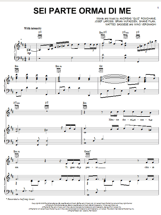 Download Il Divo Sei Parte Ormai Di Me Sheet Music and learn how to play Piano, Vocal & Guitar (Right-Hand Melody) PDF digital score in minutes