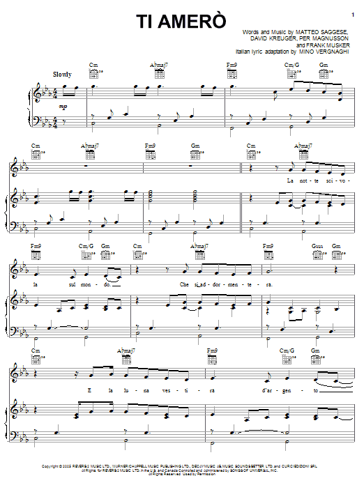 Download Il Divo Ti Amero Sheet Music and learn how to play Piano, Vocal & Guitar (Right-Hand Melody) PDF digital score in minutes