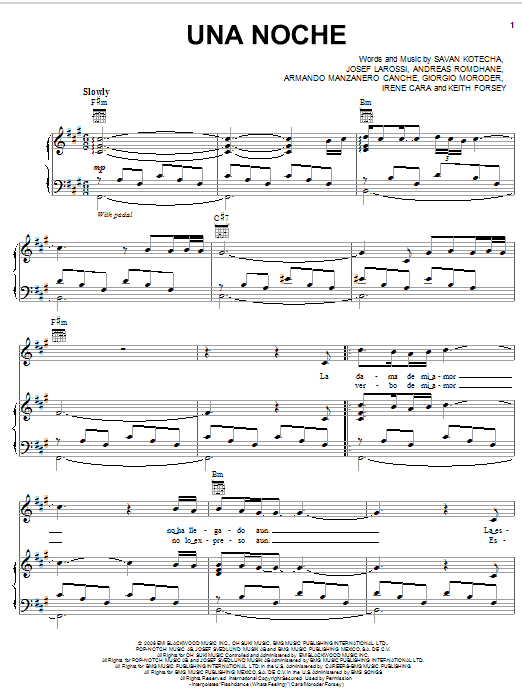 Download Il Divo Una Noche Sheet Music and learn how to play Piano, Vocal & Guitar (Right-Hand Melody) PDF digital score in minutes