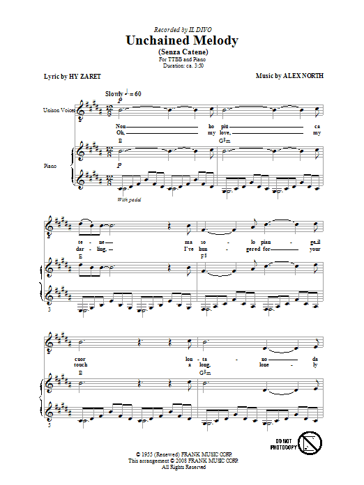 Download Il Divo Unchained Melody Sheet Music and learn how to play TTBB Choir PDF digital score in minutes