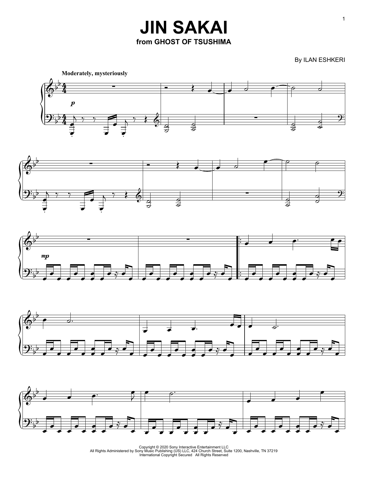 Download Ilan Eshkeri Jin Sakai (from Ghost Of Tsushima) Sheet Music and learn how to play Piano Solo PDF digital score in minutes