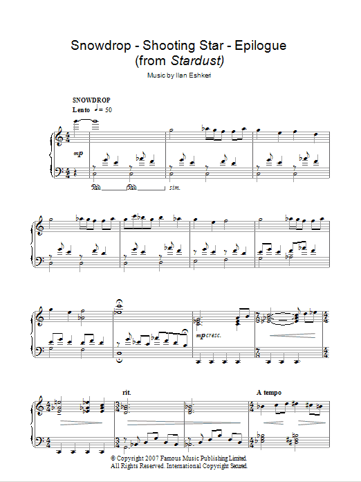Download Ilan Eshkeri Snowdrop/Shooting Star/Epilogue (from Stardust) Sheet Music and learn how to play Piano PDF digital score in minutes