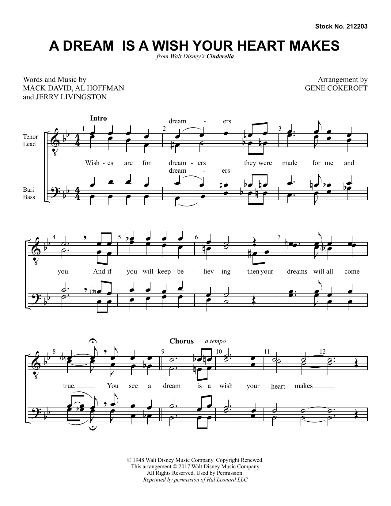 Download Ilene Woods A Dream Is A Wish Your Heart Makes (from Cinderella) (arr. Gene Cokeroft) Sheet Music and learn how to play TTBB Choir PDF digital score in minutes
