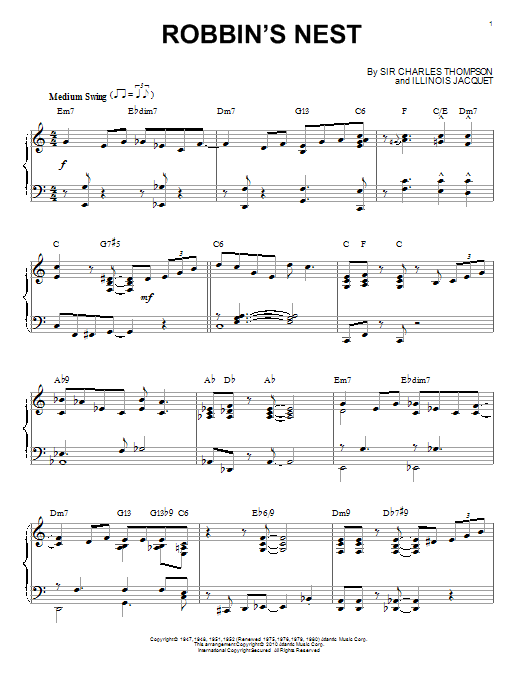 Download Illinois Jacquet Robbin's Nest (arr. Brent Edstrom) Sheet Music and learn how to play Piano Solo PDF digital score in minutes