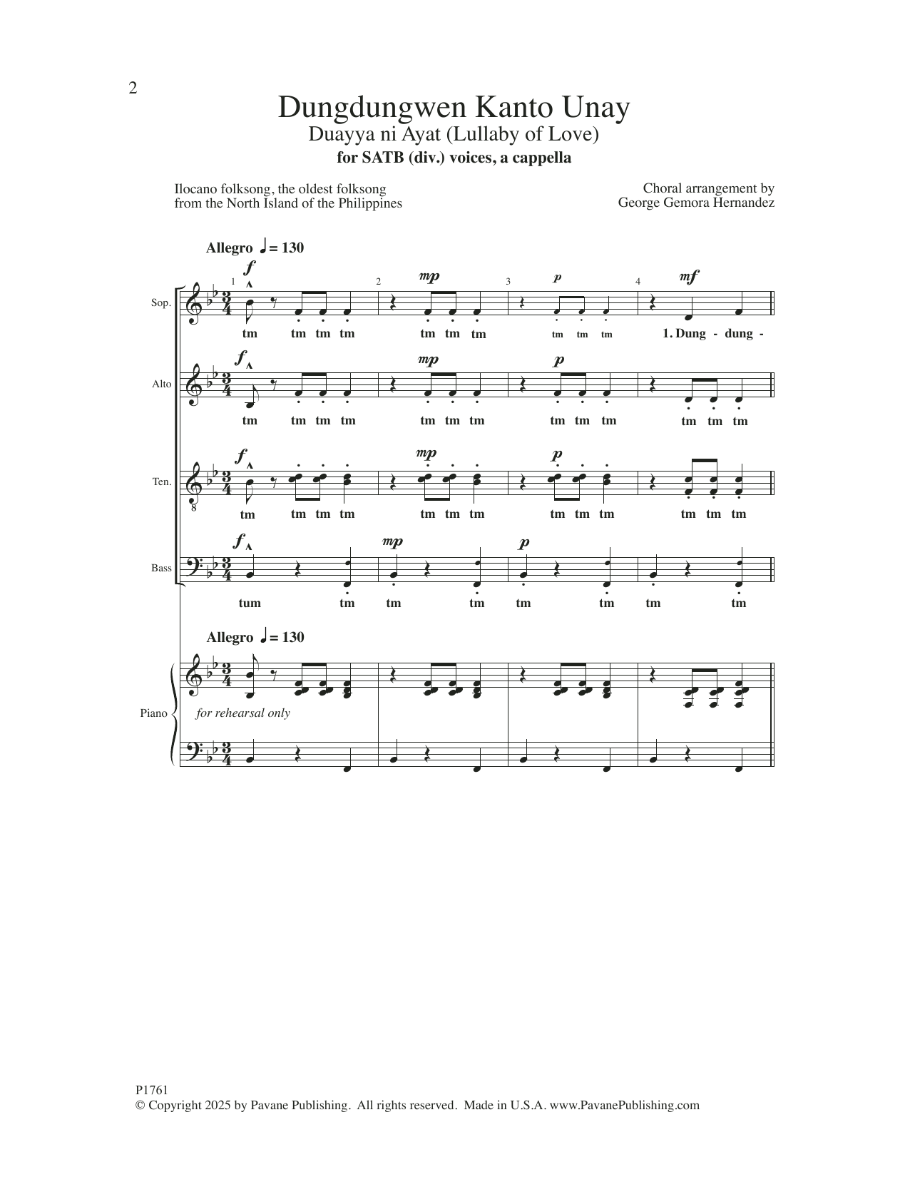 Download Ilocano Folksong Dungdungwen Kanto Unay (arr. George Gemora Hernandez) Sheet Music and learn how to play SATB Choir PDF digital score in minutes