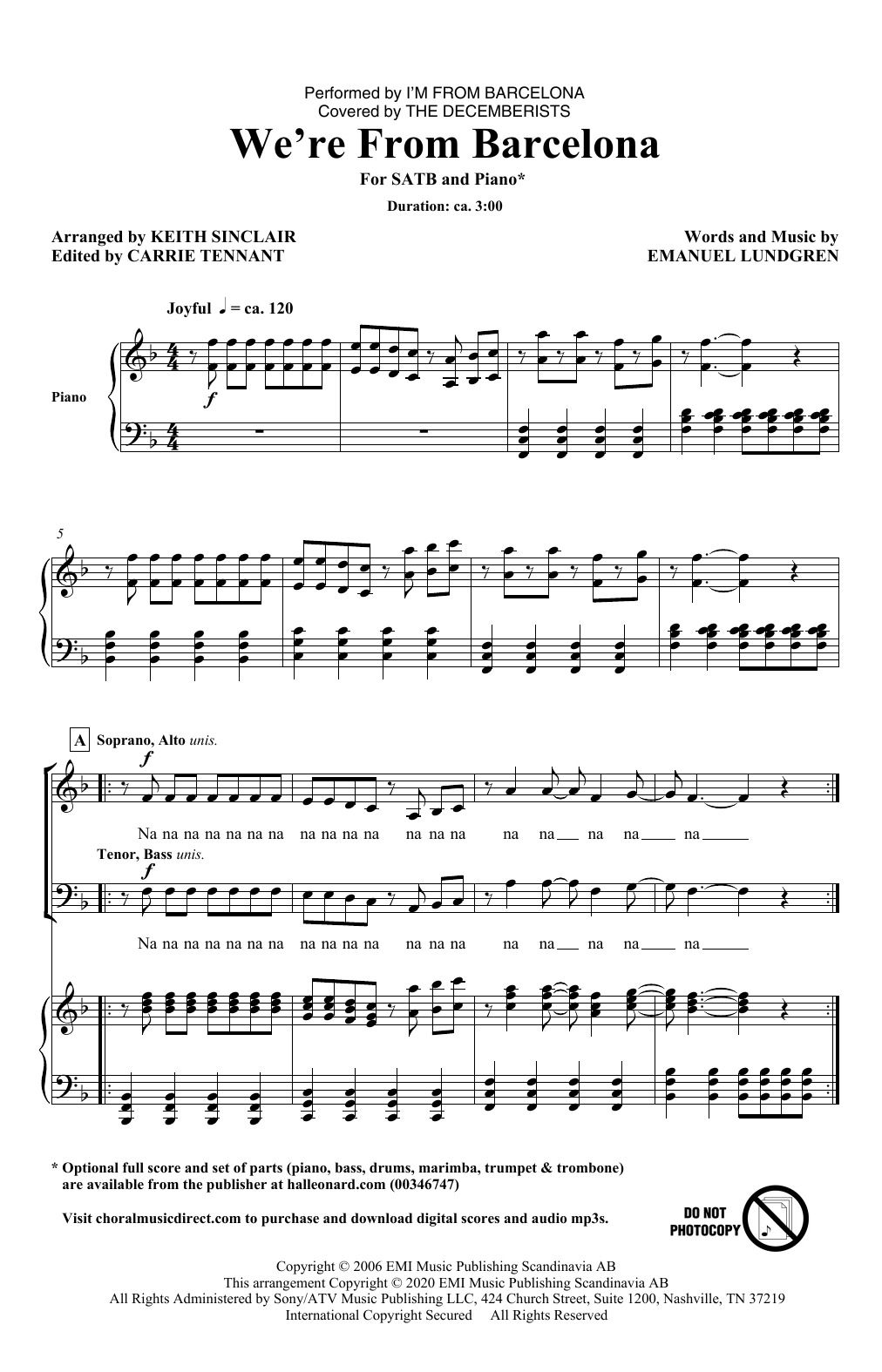 Download I'm from Barcelona We're From Barcelona (arr. Keith Sinclair) Sheet Music and learn how to play SATB Choir PDF digital score in minutes