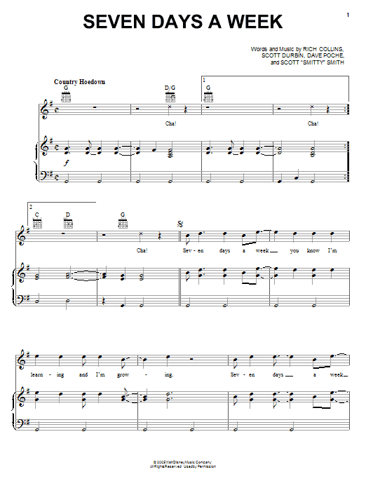 Download Imagination Movers Seven Days A Week Sheet Music and learn how to play Piano, Vocal & Guitar (Right-Hand Melody) PDF digital score in minutes