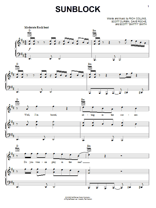 Download Imagination Movers Sunblock Sheet Music and learn how to play Piano, Vocal & Guitar (Right-Hand Melody) PDF digital score in minutes