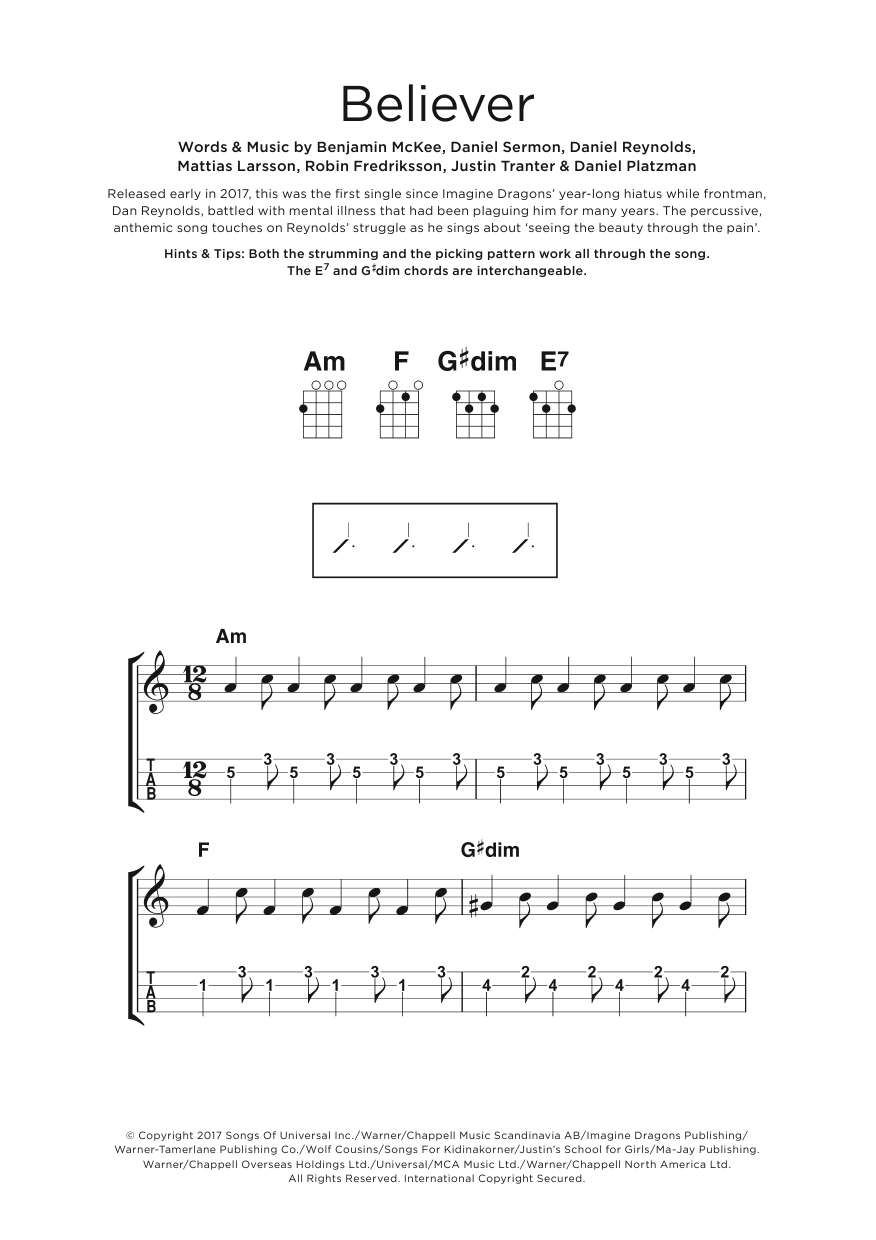 Download Imagine Dragons Believer Sheet Music and learn how to play Easy Piano PDF digital score in minutes