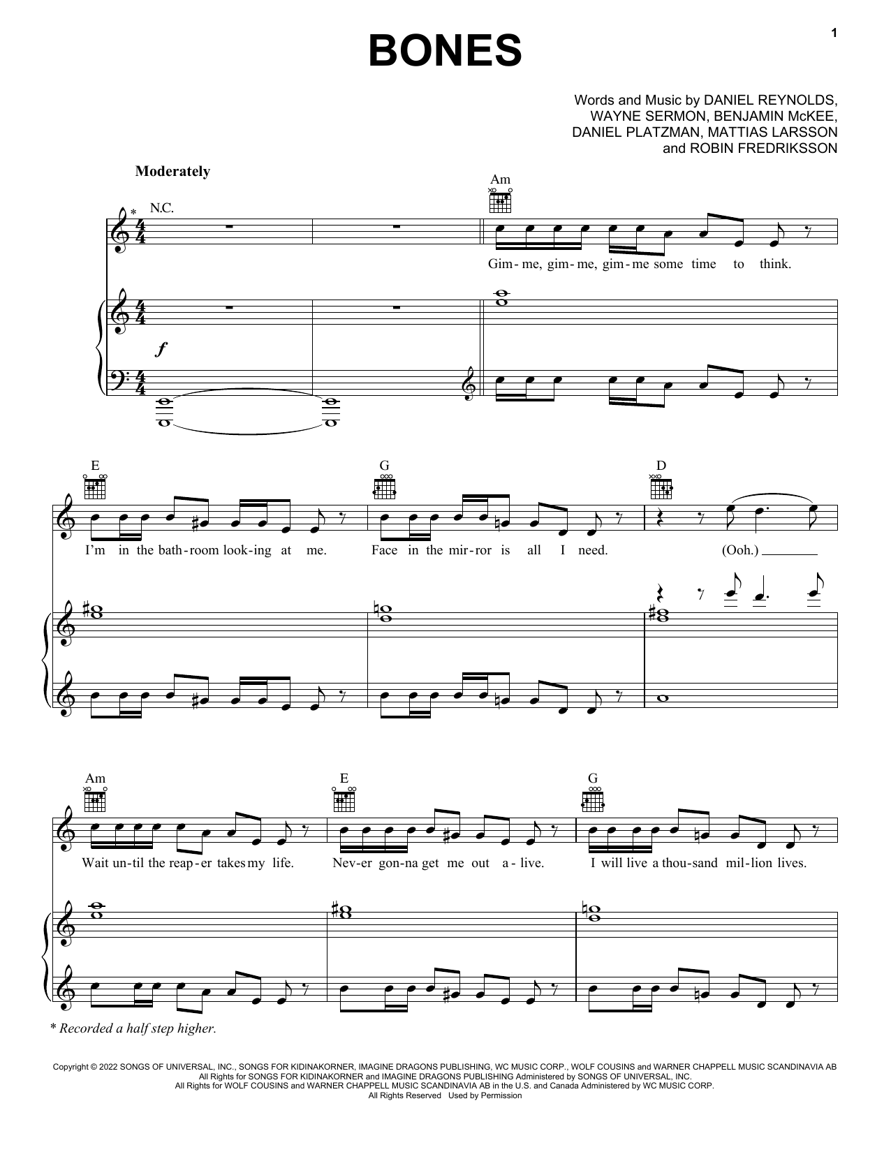 Download Imagine Dragons Sheet Music and learn how to play Piano, Vocal & Guitar Chords (Right-Hand Melody) PDF score in minutes