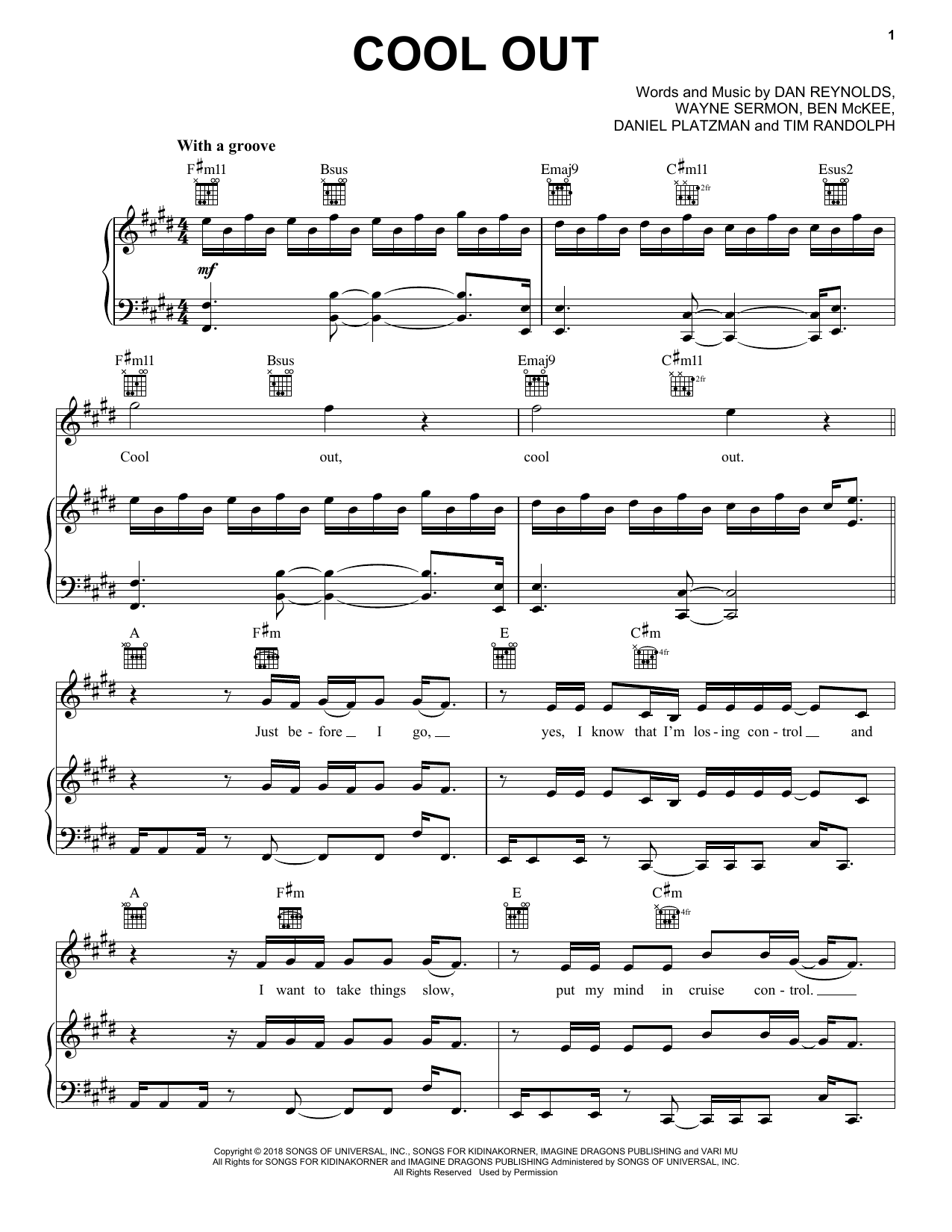 Download Imagine Dragons Cool Out Sheet Music and learn how to play Piano, Vocal & Guitar Chords (Right-Hand Melody) PDF digital score in minutes