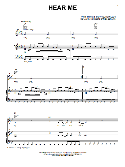 Download Imagine Dragons Hear Me Sheet Music and learn how to play Piano, Vocal & Guitar (Right-Hand Melody) PDF digital score in minutes