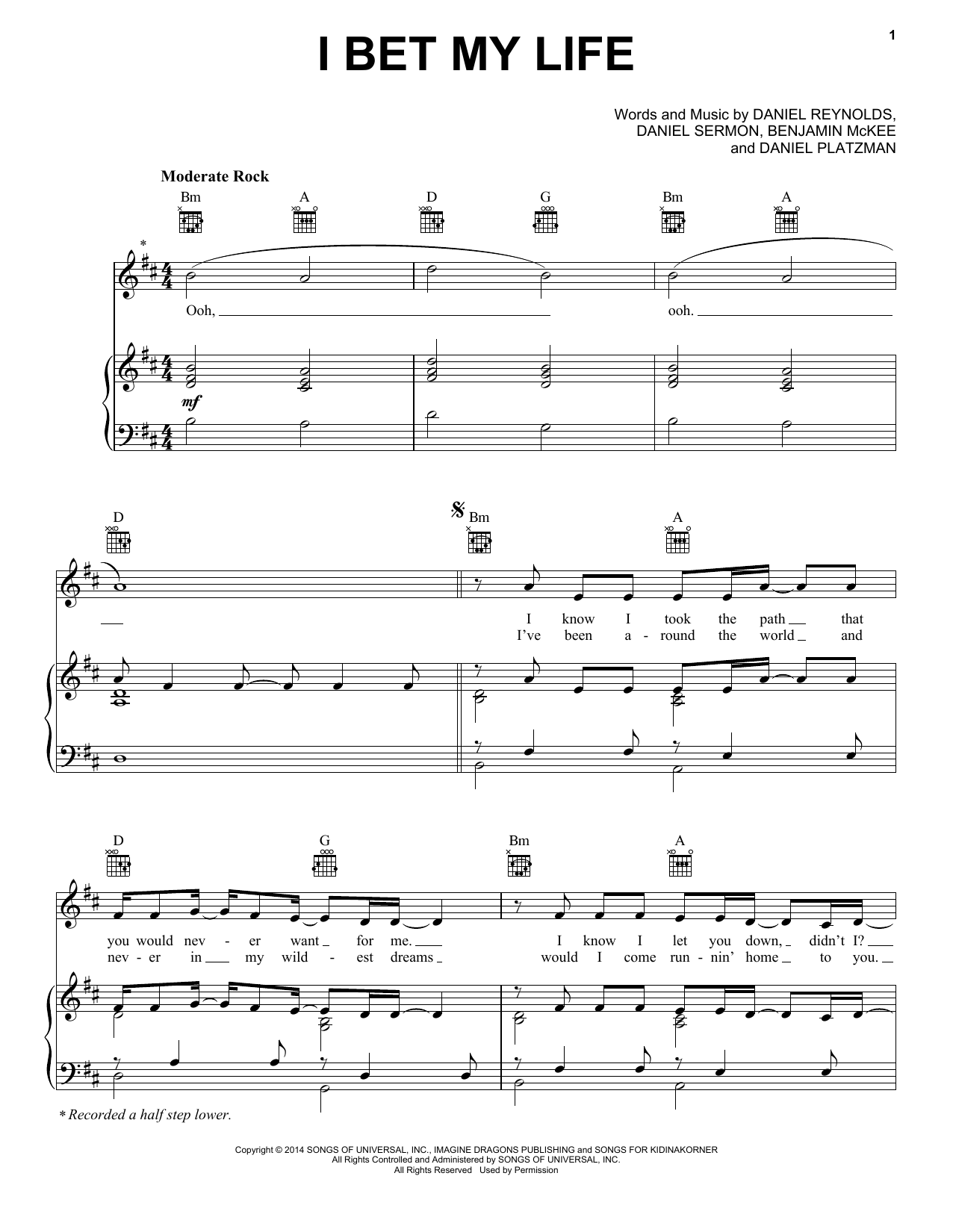 Download Imagine Dragons I Bet My Life Sheet Music and learn how to play Guitar Lead Sheet PDF digital score in minutes