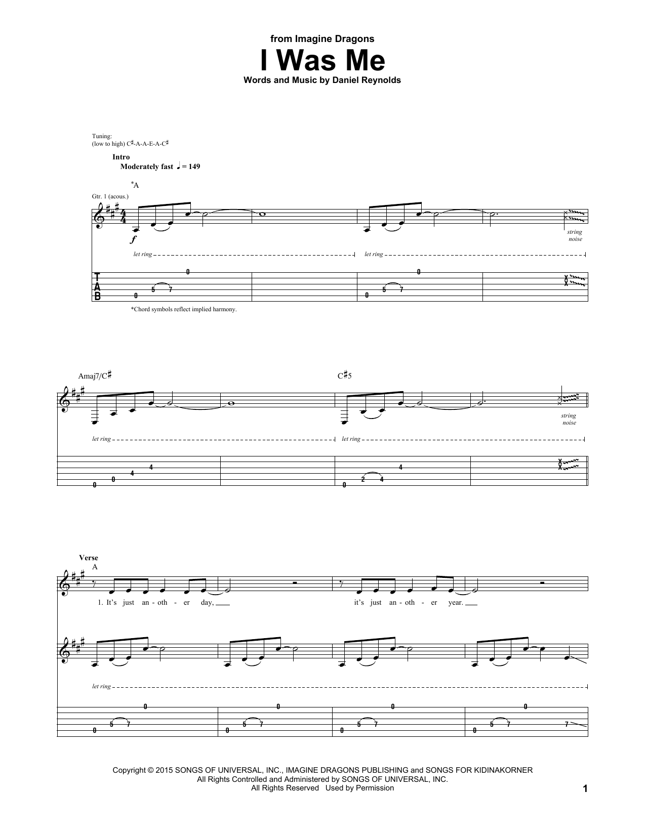 Download Imagine Dragons I Was Me Sheet Music and learn how to play Guitar Tab PDF digital score in minutes