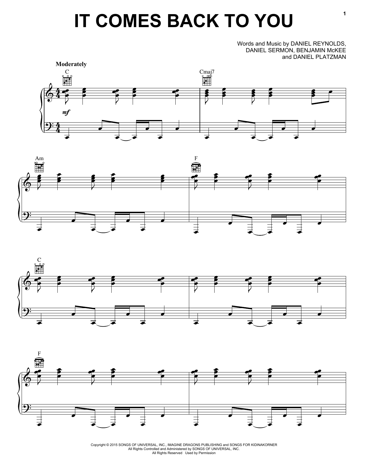 Download Imagine Dragons It Comes Back To You Sheet Music and learn how to play Piano, Vocal & Guitar (Right-Hand Melody) PDF digital score in minutes