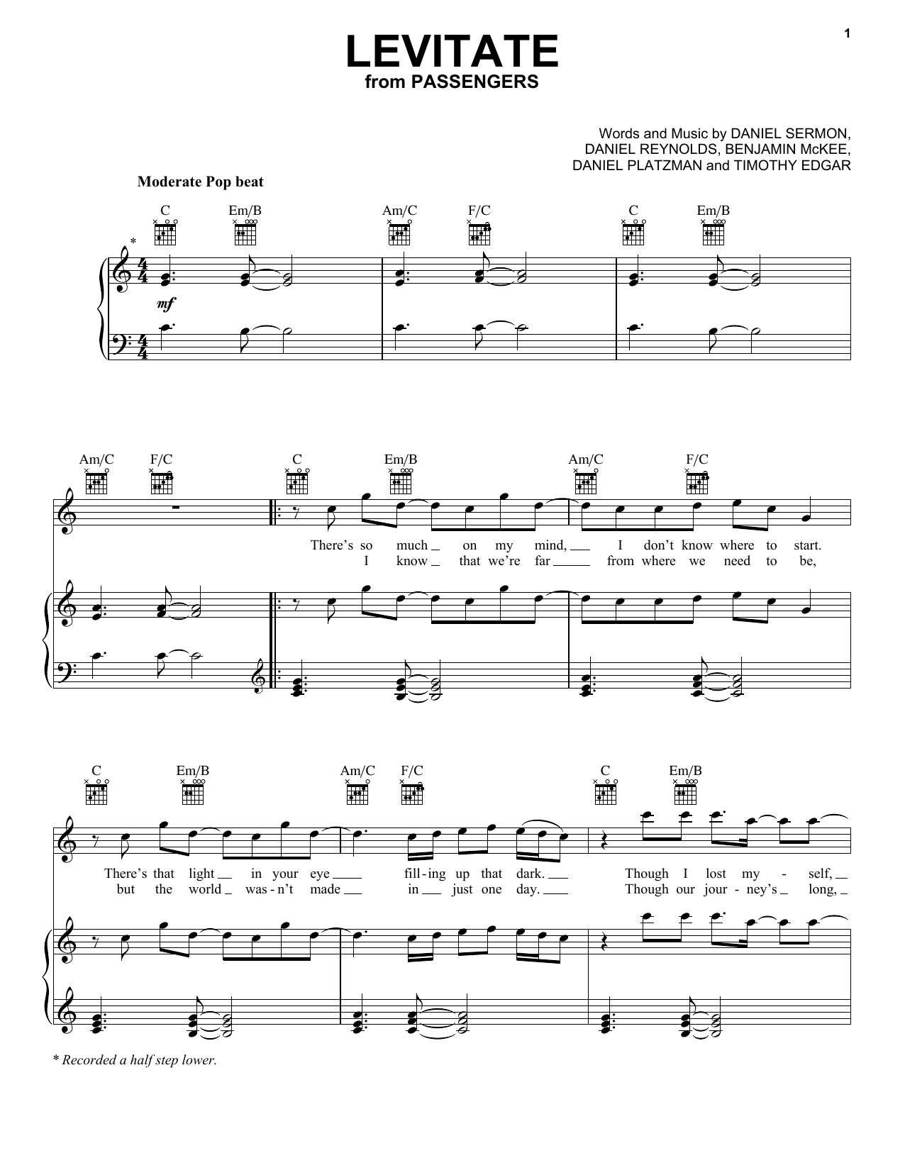 Download Imagine Dragons Levitate Sheet Music and learn how to play Piano, Vocal & Guitar (Right-Hand Melody) PDF digital score in minutes