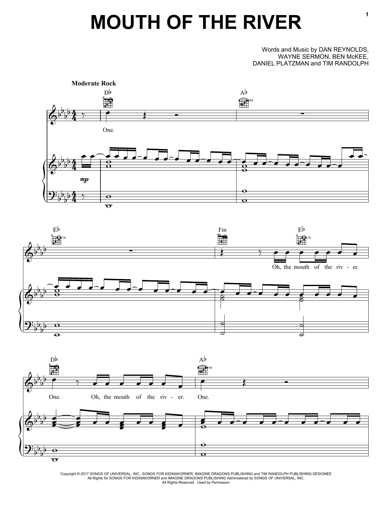 Download Imagine Dragons Mouth Of The River Sheet Music and learn how to play Piano, Vocal & Guitar (Right-Hand Melody) PDF digital score in minutes