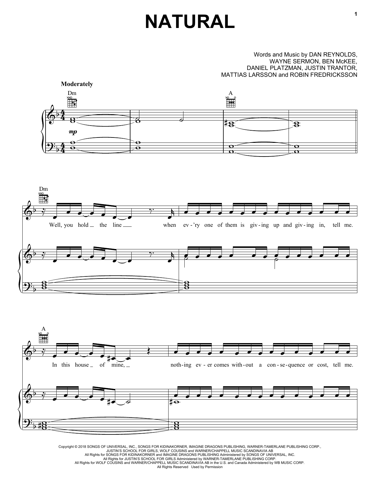 Download Imagine Dragons Natural Sheet Music and learn how to play Big Note Piano PDF digital score in minutes