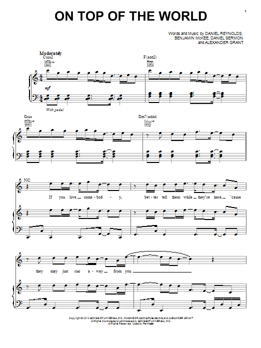 Download Imagine Dragons On Top Of The World Sheet Music and learn how to play Easy Piano PDF digital score in minutes