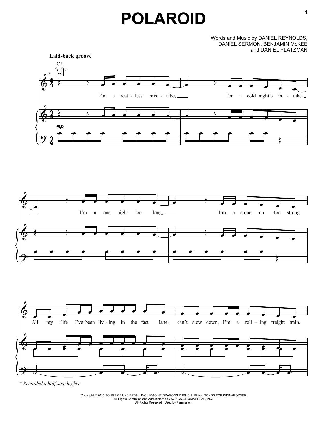 Download Imagine Dragons Polaroid Sheet Music and learn how to play Piano, Vocal & Guitar (Right-Hand Melody) PDF digital score in minutes