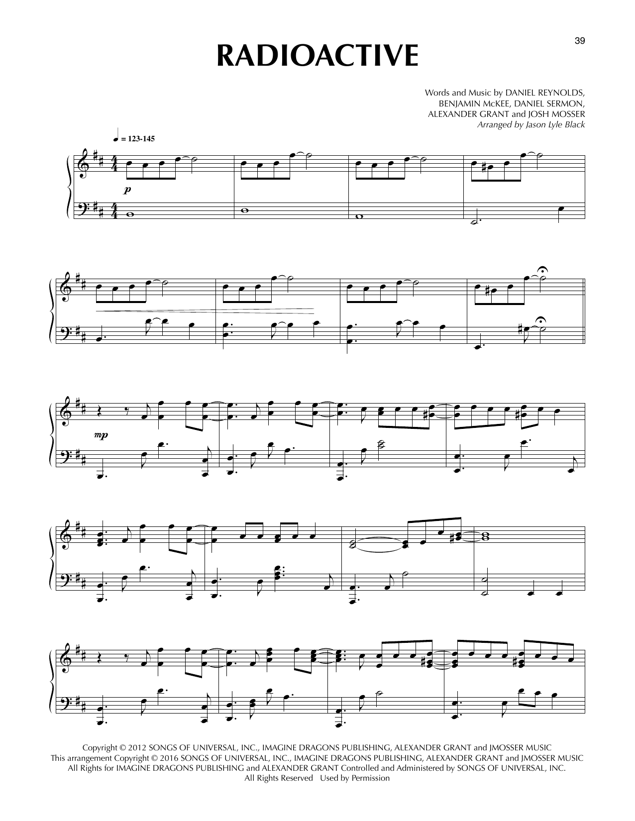 Download Jason Lyle Black Radioactive Sheet Music and learn how to play Piano PDF digital score in minutes