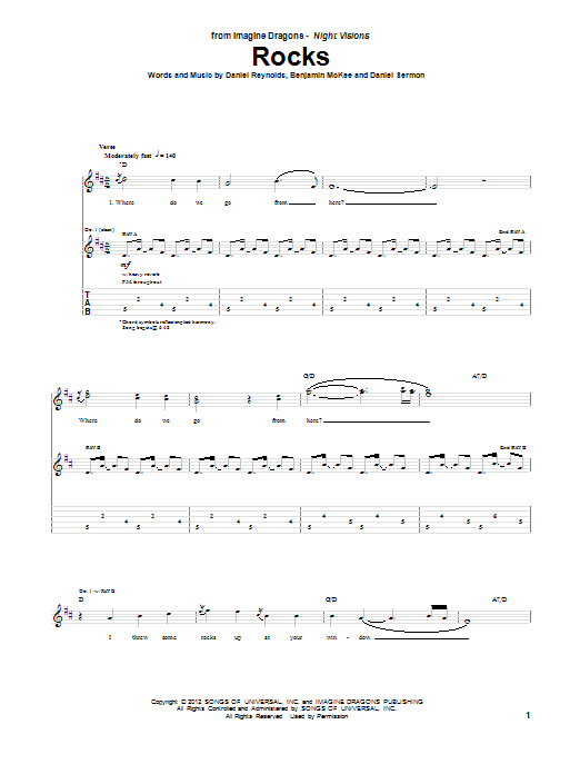 Download Imagine Dragons Rocks Sheet Music and learn how to play Guitar Tab PDF digital score in minutes