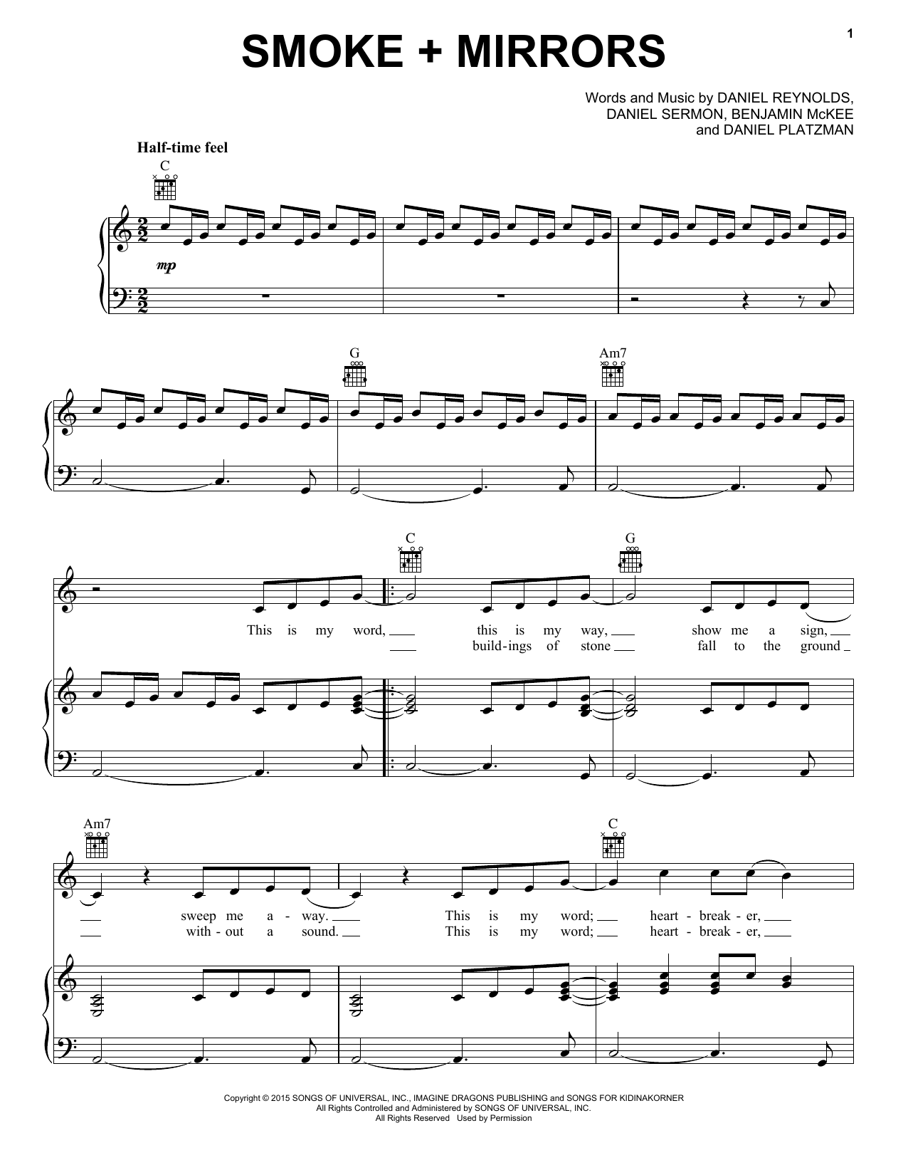 Download Imagine Dragons Smoke + Mirrors Sheet Music and learn how to play Piano, Vocal & Guitar (Right-Hand Melody) PDF digital score in minutes