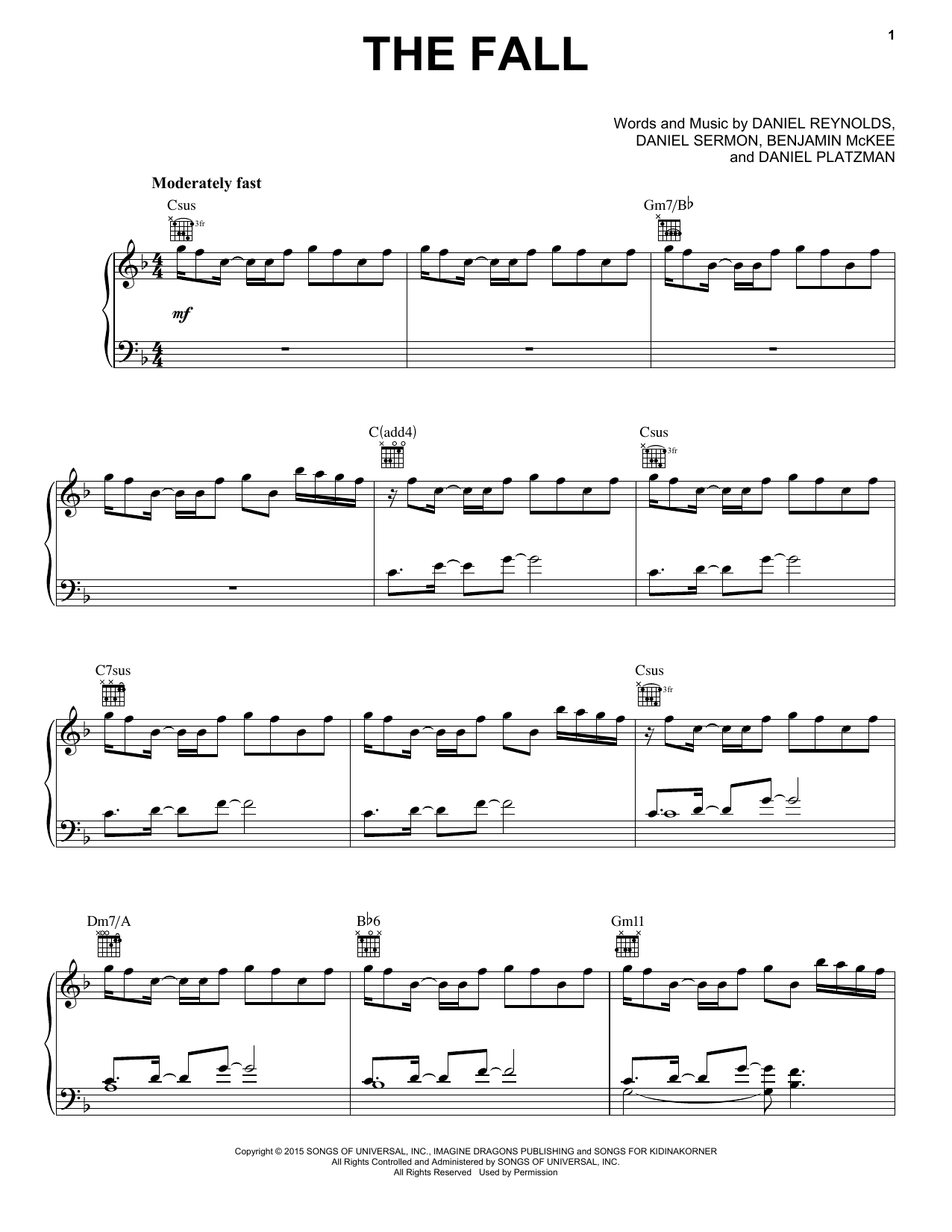 Download Imagine Dragons The Fall Sheet Music and learn how to play Piano, Vocal & Guitar (Right-Hand Melody) PDF digital score in minutes