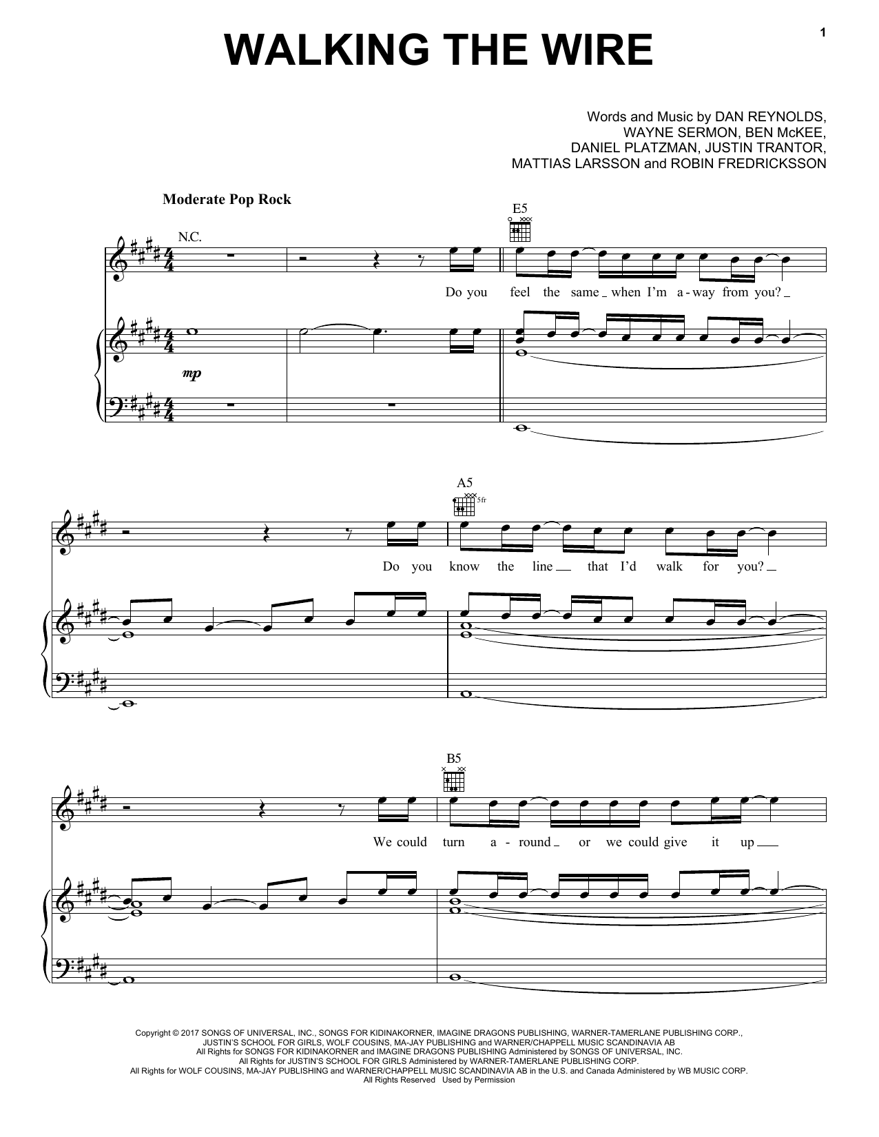 Download Imagine Dragons Walking The Wire Sheet Music and learn how to play Piano, Vocal & Guitar (Right-Hand Melody) PDF digital score in minutes