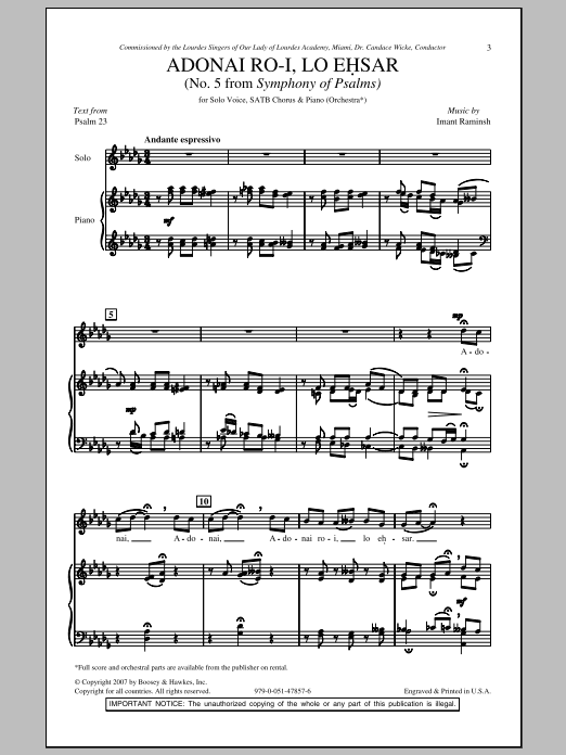 Download Imant Raminsh Adonai Ro-i, Lo Ehsar Sheet Music and learn how to play SATB PDF digital score in minutes
