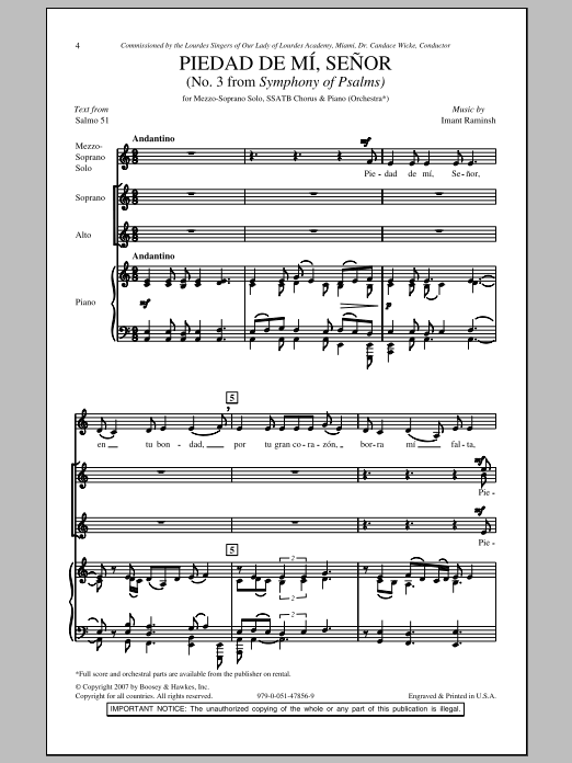 Download Imant Raminsh Piedad De Mi, Senor Sheet Music and learn how to play SATB PDF digital score in minutes