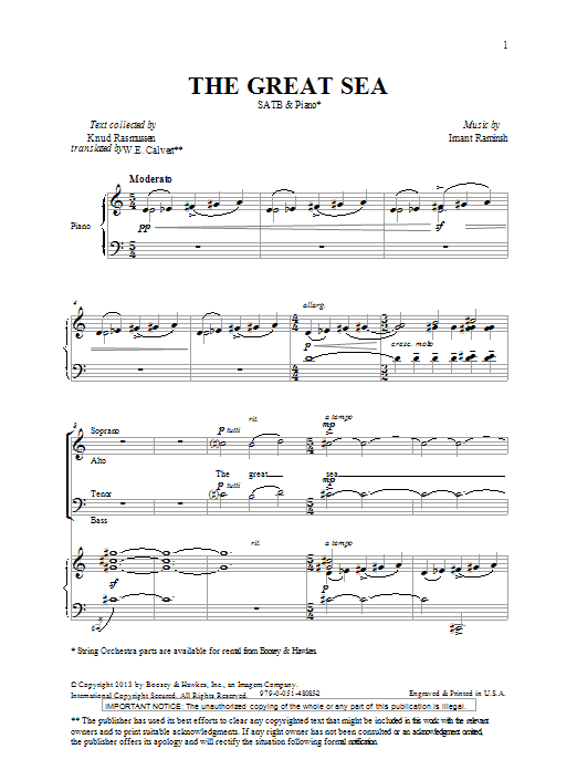 Download Imant Raminsh The Great Sea Sheet Music and learn how to play SATB PDF digital score in minutes