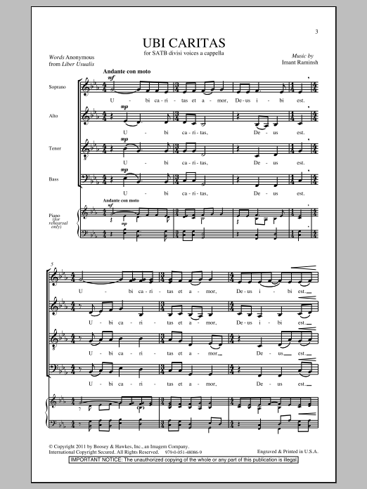 Download Imant Raminsh Ubi Caritas Sheet Music and learn how to play SATB PDF digital score in minutes