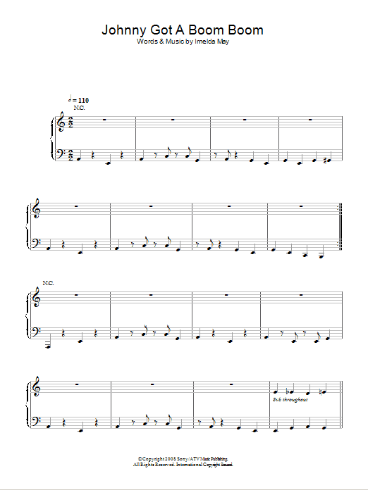 Download Imelda May Johnny Got A Boom Boom Sheet Music and learn how to play Piano, Vocal & Guitar (Right-Hand Melody) PDF digital score in minutes