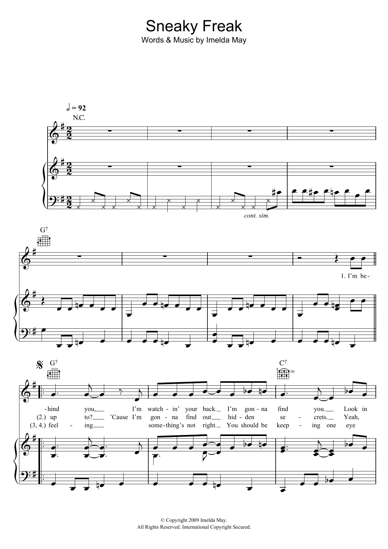 Download Imelda May Sneaky Freak Sheet Music and learn how to play Piano, Vocal & Guitar (Right-Hand Melody) PDF digital score in minutes