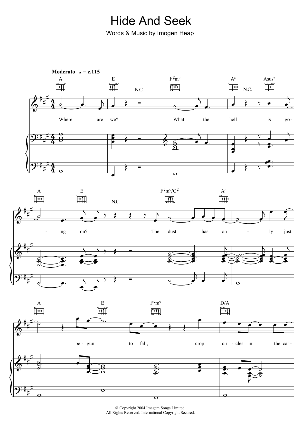 Download Imogen Heap Hide And Seek Sheet Music and learn how to play SATB PDF digital score in minutes