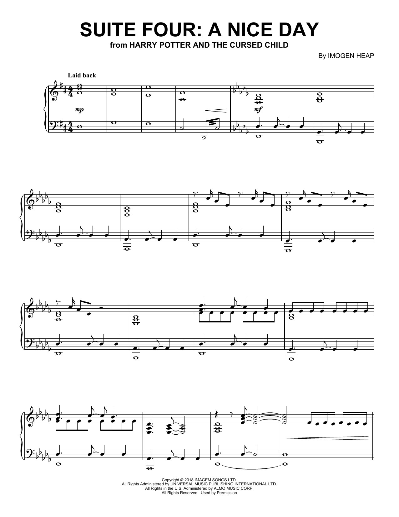 Download Imogen Heap Suite Four: A Nice Day (from Harry Potter And The Cursed Child) Sheet Music and learn how to play Piano Solo PDF digital score in minutes