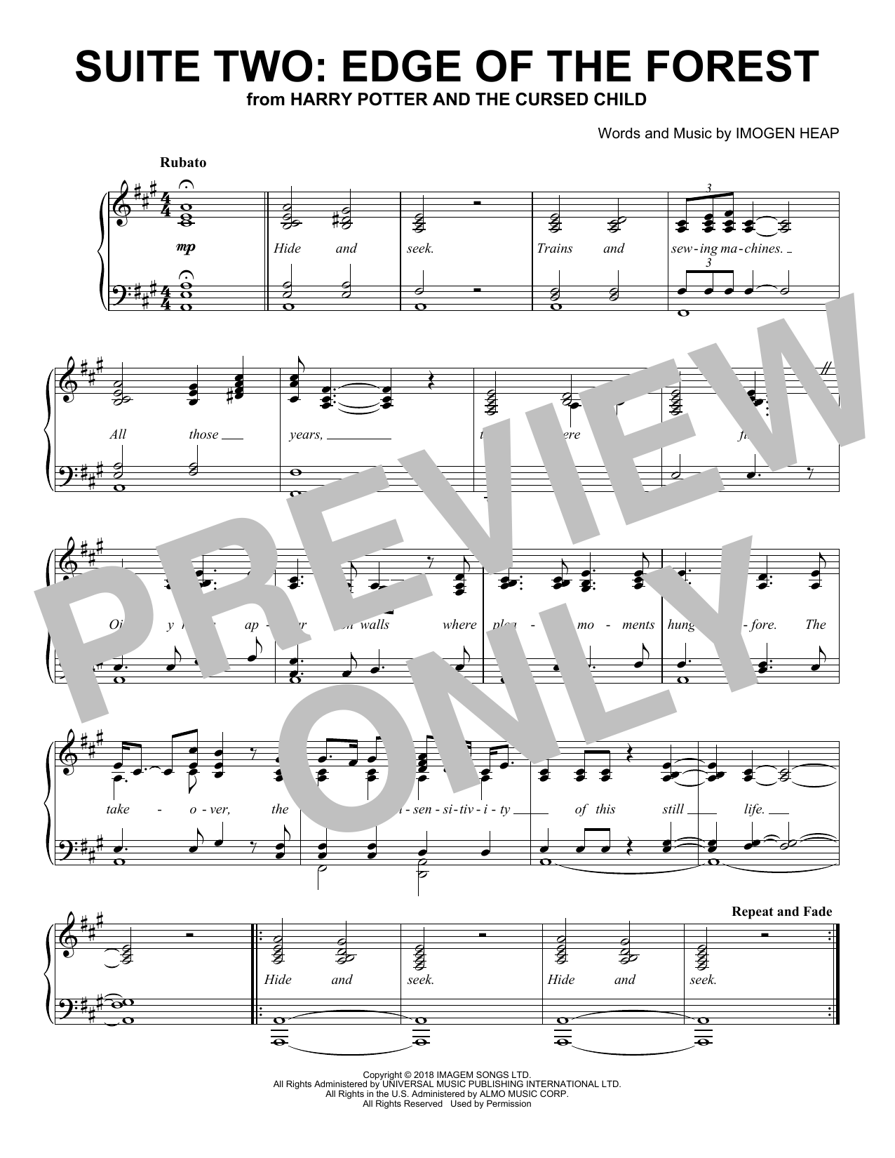 Download Imogen Heap Suite Two: Edge of the Forest (from Harry Potter And The Cursed Child) Sheet Music and learn how to play Piano Solo PDF digital score in minutes