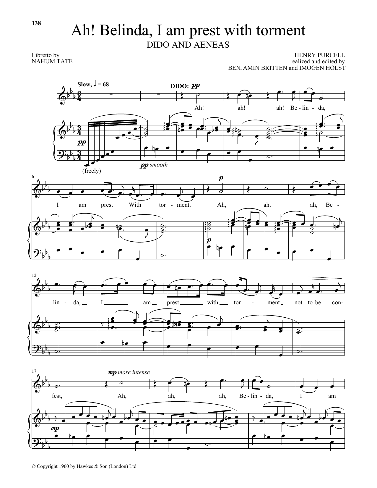 Download Imogen Holst Ah! Belinda, I Am Prest With Torment Sheet Music and learn how to play Piano & Vocal PDF digital score in minutes