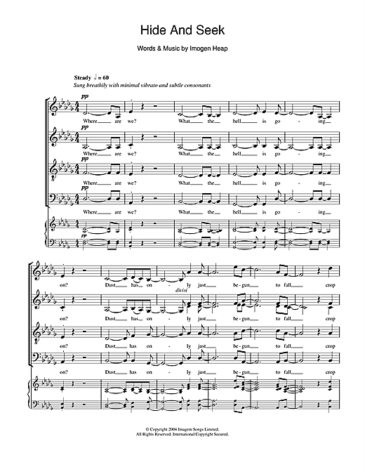 Hide and Seek - Imogen Heap SATBB A Capella Sheet music for Piano