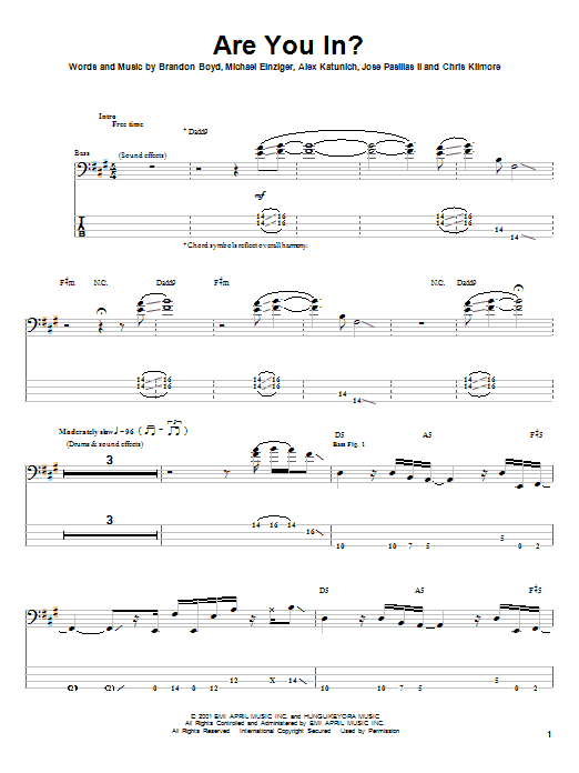 Download Incubus Are You In? Sheet Music and learn how to play Drums Transcription PDF digital score in minutes