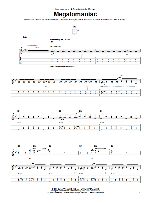 Download Incubus Megalomaniac Sheet Music and learn how to play Drums Transcription PDF digital score in minutes