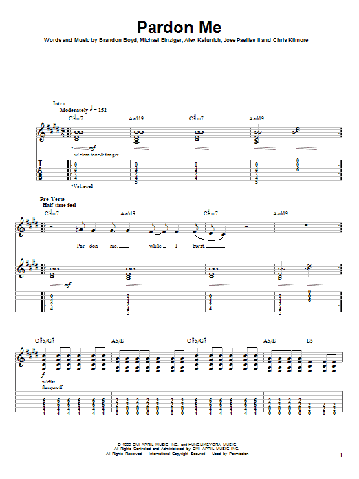 Download Incubus Pardon Me Sheet Music and learn how to play Drums Transcription PDF digital score in minutes