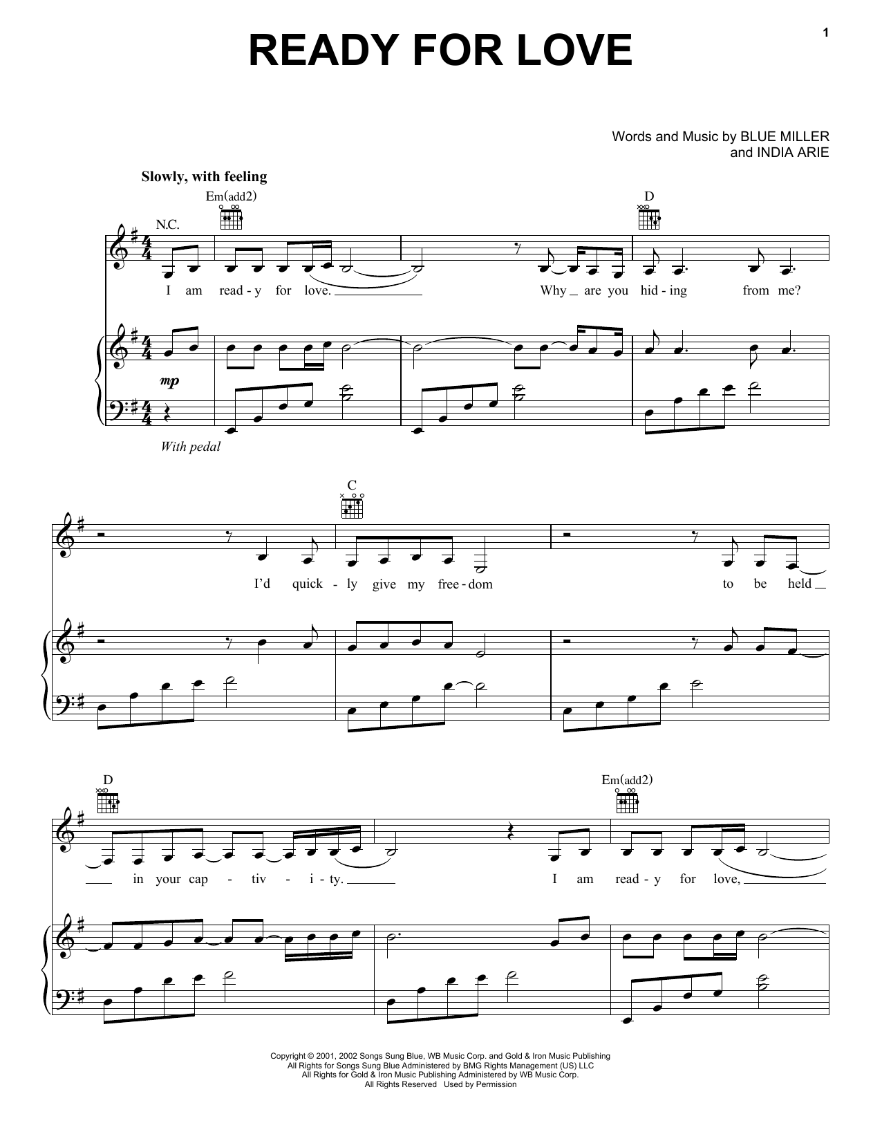 Download India Arie Ready For Love Sheet Music and learn how to play Piano, Vocal & Guitar (Right-Hand Melody) PDF digital score in minutes