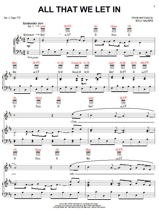 Download Indigo Girls All That We Let In Sheet Music and learn how to play Piano, Vocal & Guitar (Right-Hand Melody) PDF digital score in minutes