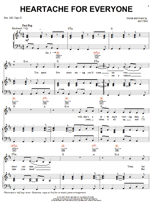 Download Indigo Girls Heartache For Everyone Sheet Music and learn how to play Piano, Vocal & Guitar (Right-Hand Melody) PDF digital score in minutes