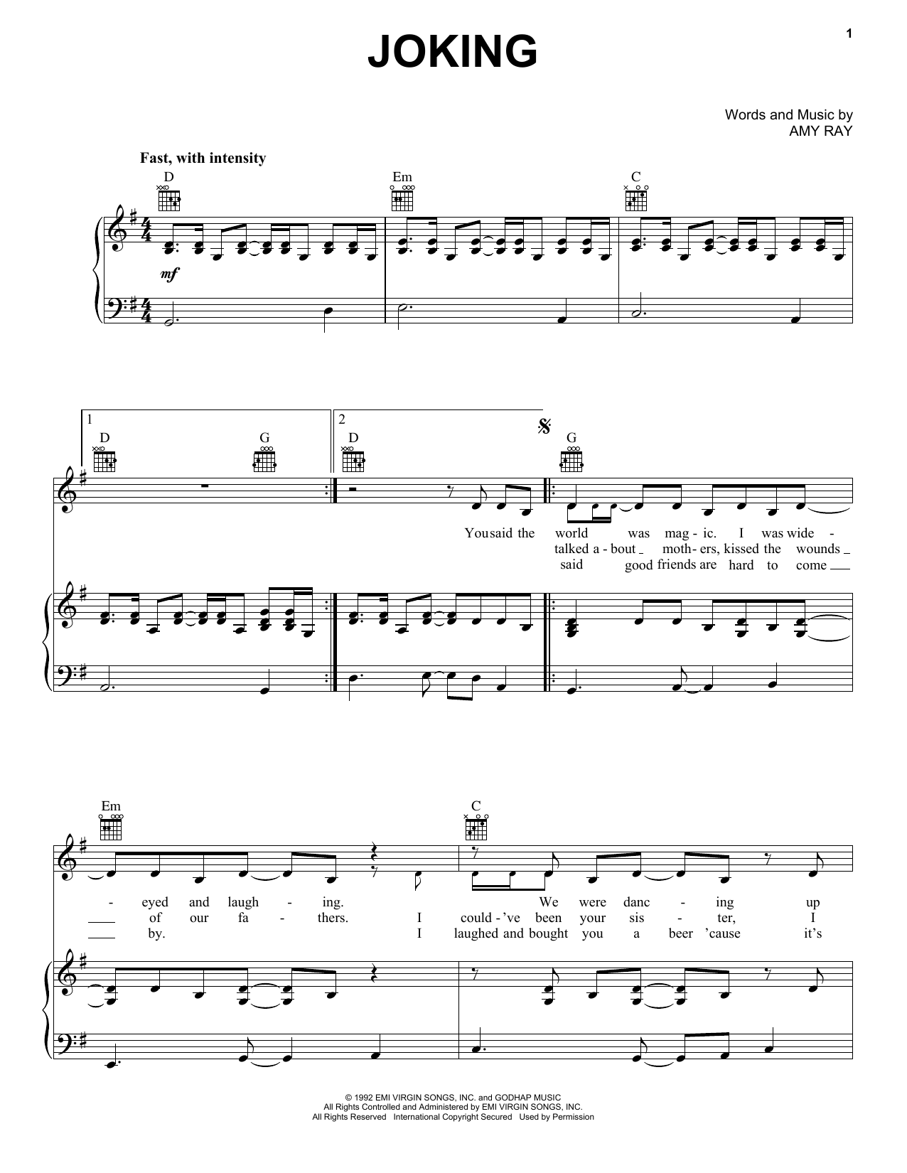 Download Indigo Girls Joking Sheet Music and learn how to play Easy Guitar PDF digital score in minutes